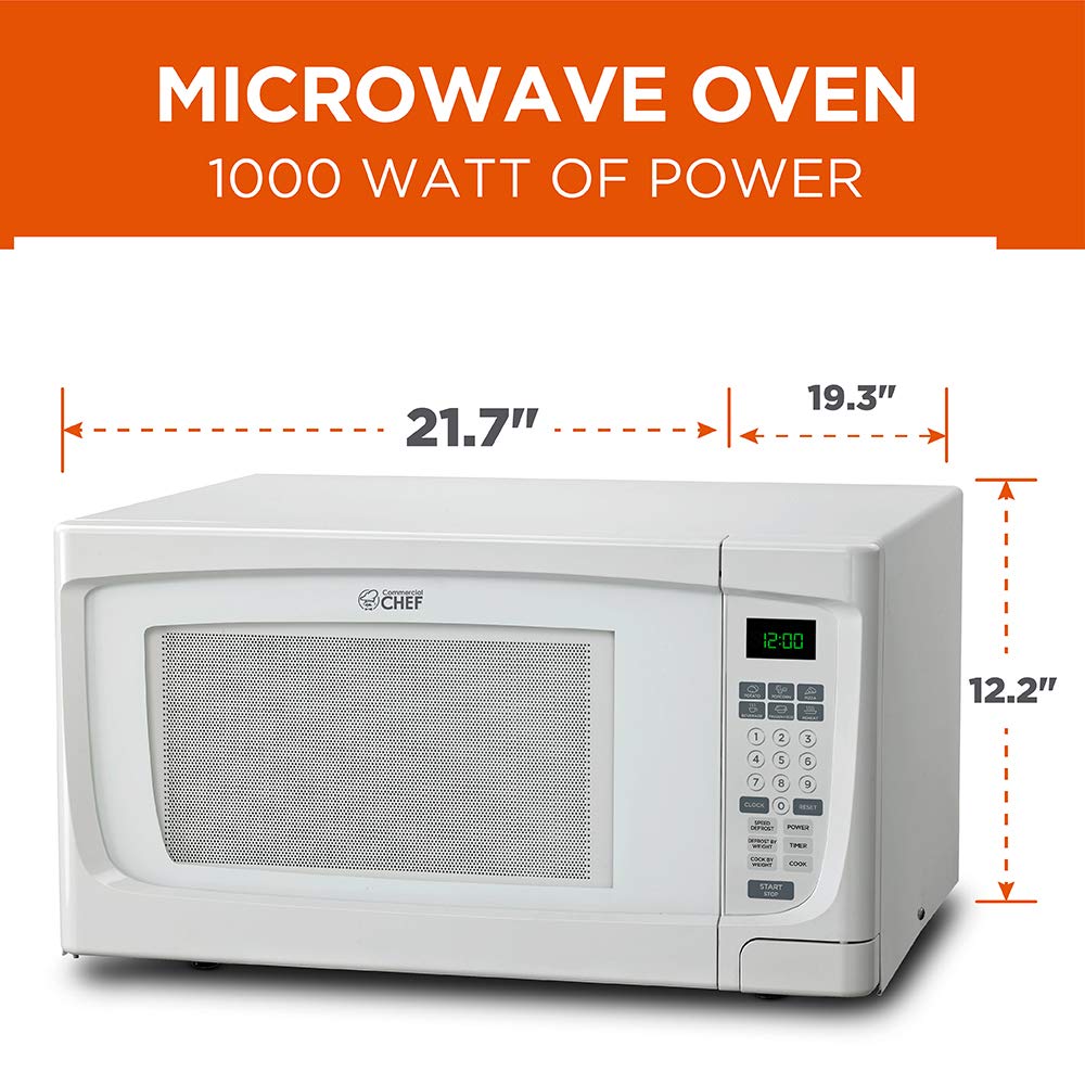 Commercial Chef 1.6 Cubic Foot Microwave With 10 Power Levels, Small Microwave With Push Button, 1000 Watt Microwave With Digita