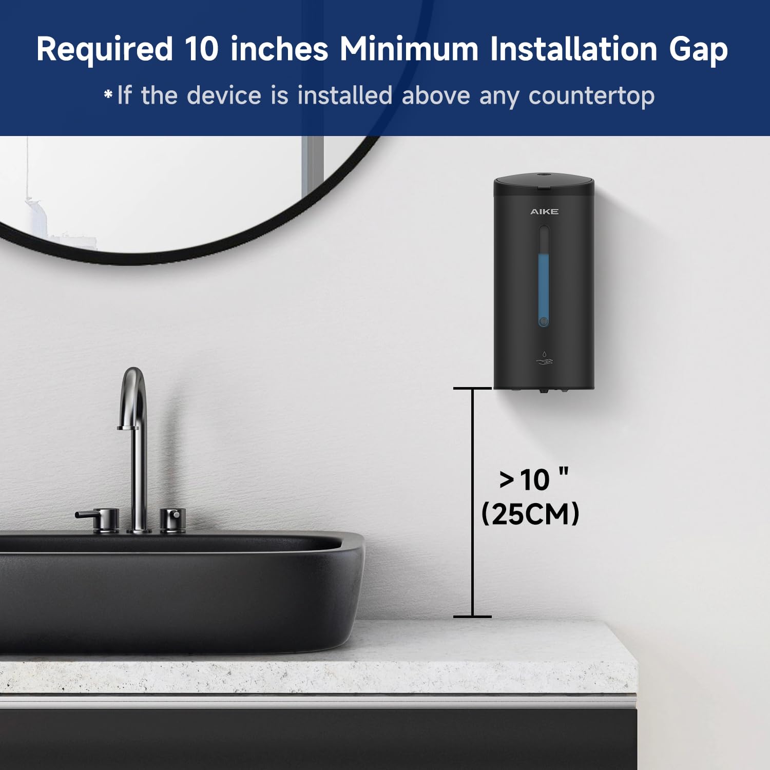 AIKE Wall-Mount Automatic Liquid Soap Dispenser 27oz Large capacity Matte Black Anti-Spots coating Model AK1205