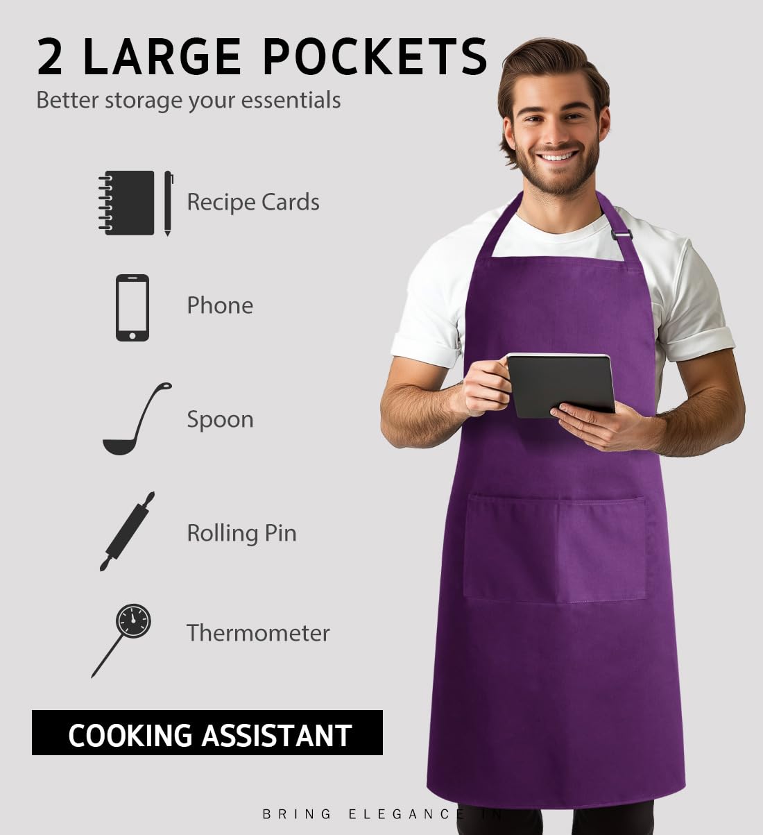 Syntus 2 Pack Adjustable Bib Apron Waterdrop Resistant with 2 Pockets Cooking Kitchen Aprons for BBQ Drawing, Women Men Chef, Pu