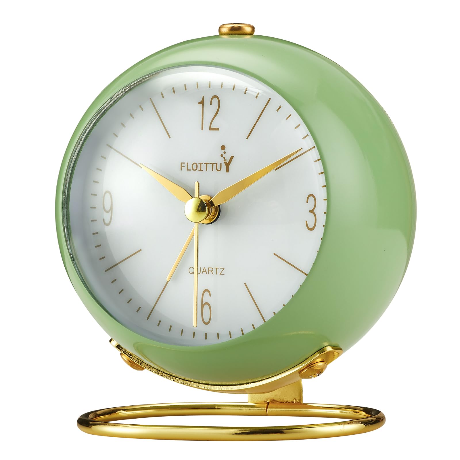 FLOITTUY Silent Table Analog Alarm Clock No Ticking, Lighted on Demand and Battery Operated, Beep Sounds, Small Desk Clock(Green