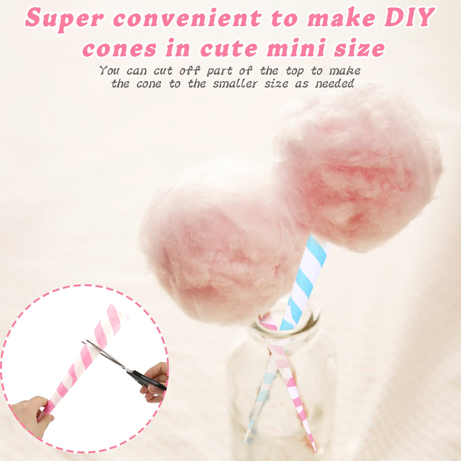Outamateur 90Pcs Multicolor Cotton Candy Paper Cones For Cotton Candy Making In Parties & Festivals