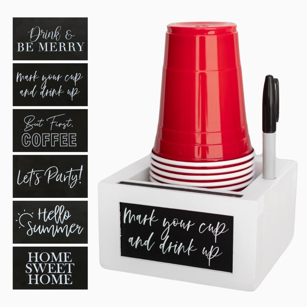 White Cup Holder With Marker Slot - Mark Your Cup And Drink Up Cup Holder With Interchangeable Signs - Party Cup Holder With Mar