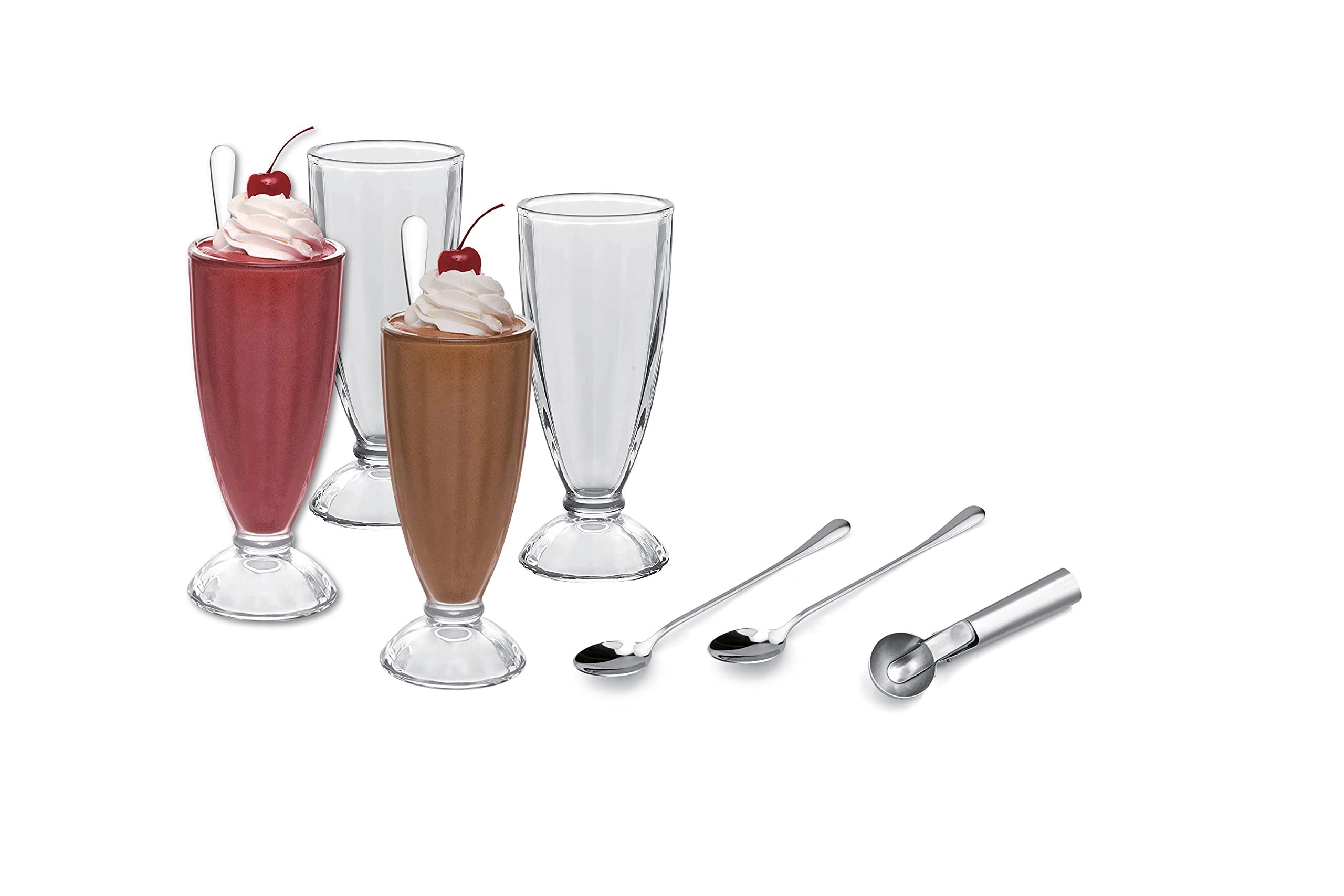 Le Regalo 9 Piece Ice Cream Serving Set - 4 Ice Cream Cups, 4 Ice Cream Spoons And 1 Scoop For Sundaes, Milkshakes, Ice Creams A
