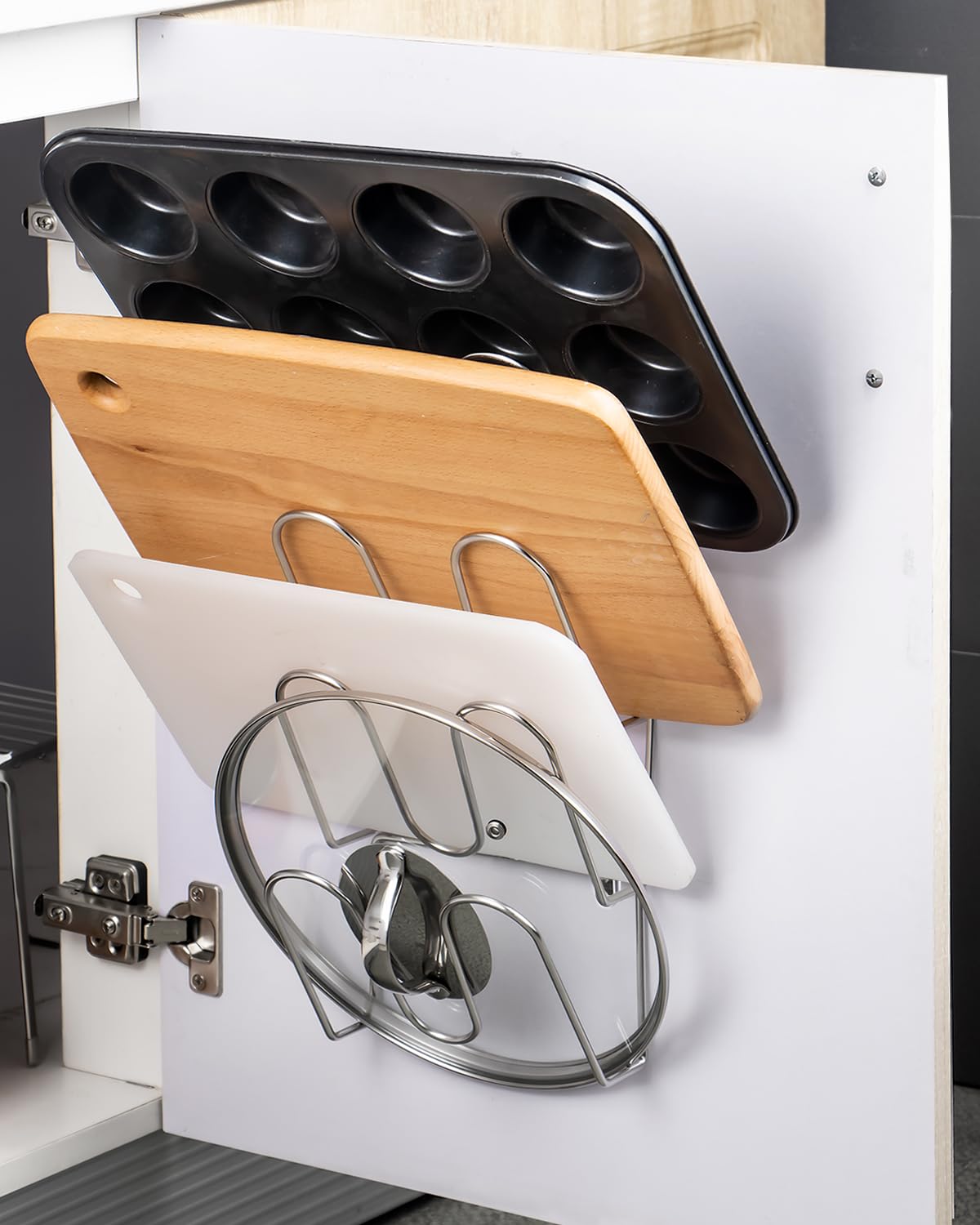 Yqh Cabinet Door Pot Lid Rack, Kitchen Wall Pot Lid Organizer Set Of 4, Lid Holder, 304 Stainless Steel Storage Rack For Pot Lid