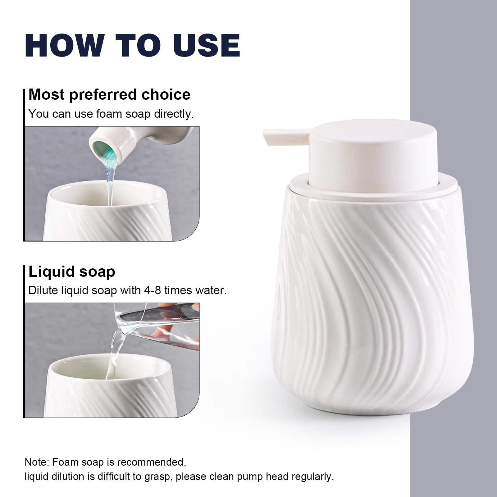 Agyiuns Foam Hand Soap Dispenser - 13.5 Oz Ceramic Foaming Hand Soap Dispenser With Easy-To-Press Pump For Bathroom Refillable L