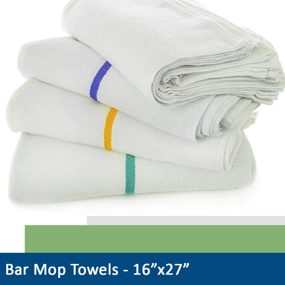 28Oz Bar Mop Towels 16X19, 100% Cotton, Commercial Grade Professional Kitchen/Restaurant Barmop Towels (Blue Stripe-120 Pack)