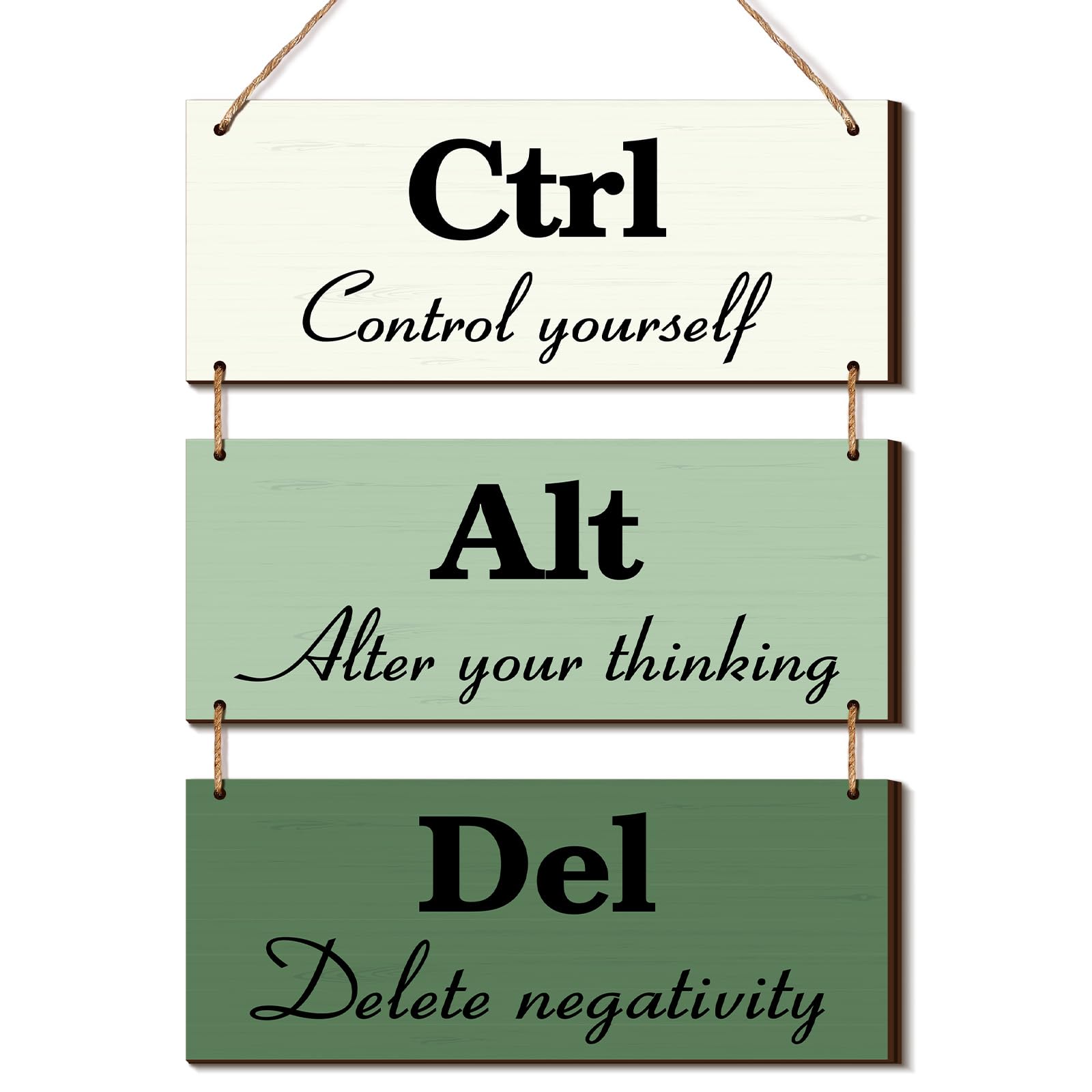 Qunclay 3 Pcs Office Wall Decor Green Wood Rustic Hanging Cubicle Decor Summer Inspirational Ctrl Alt Del Sign Decoration for Ba