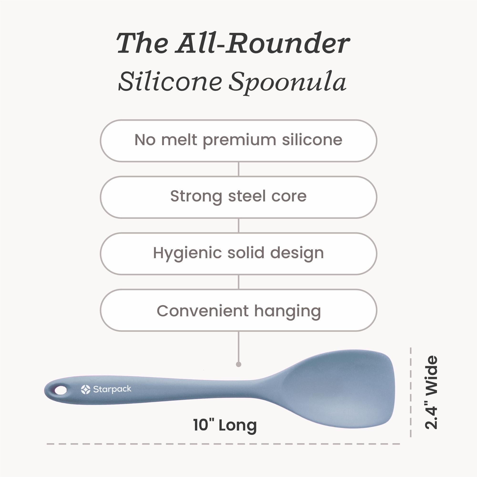 StarPack Premium Silicone Spoonula Spatula, Heat Resistant to 600°F, Light Blue, 10" - Durable Nylon Core, Ideal for Cooking