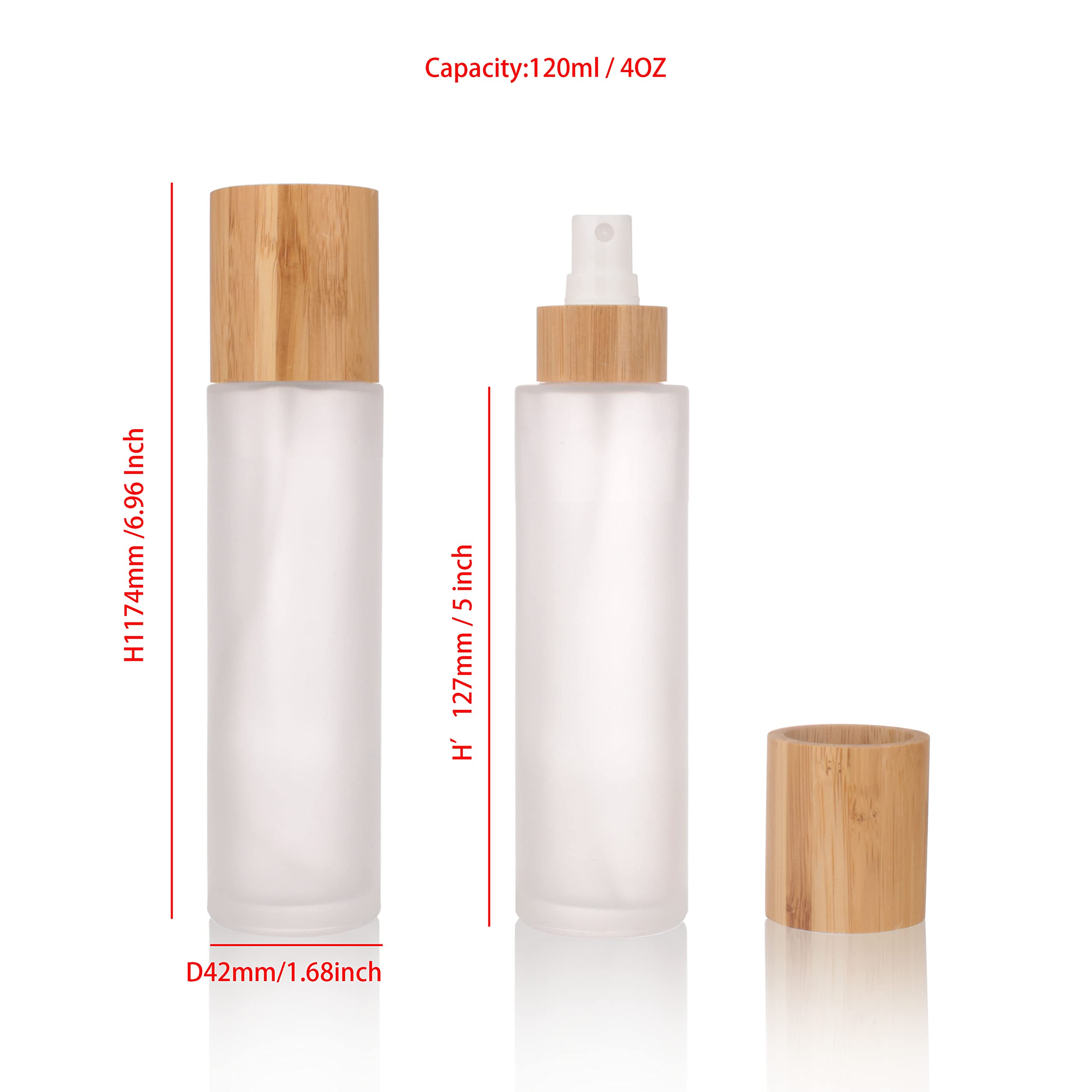 Cosidea 4 Pcs Empty 4Oz /120Ml Bamboo Lid Frosted Glass Spray Bottle With Fine Mist Despenser Head For Liquid Perfume Toiletries