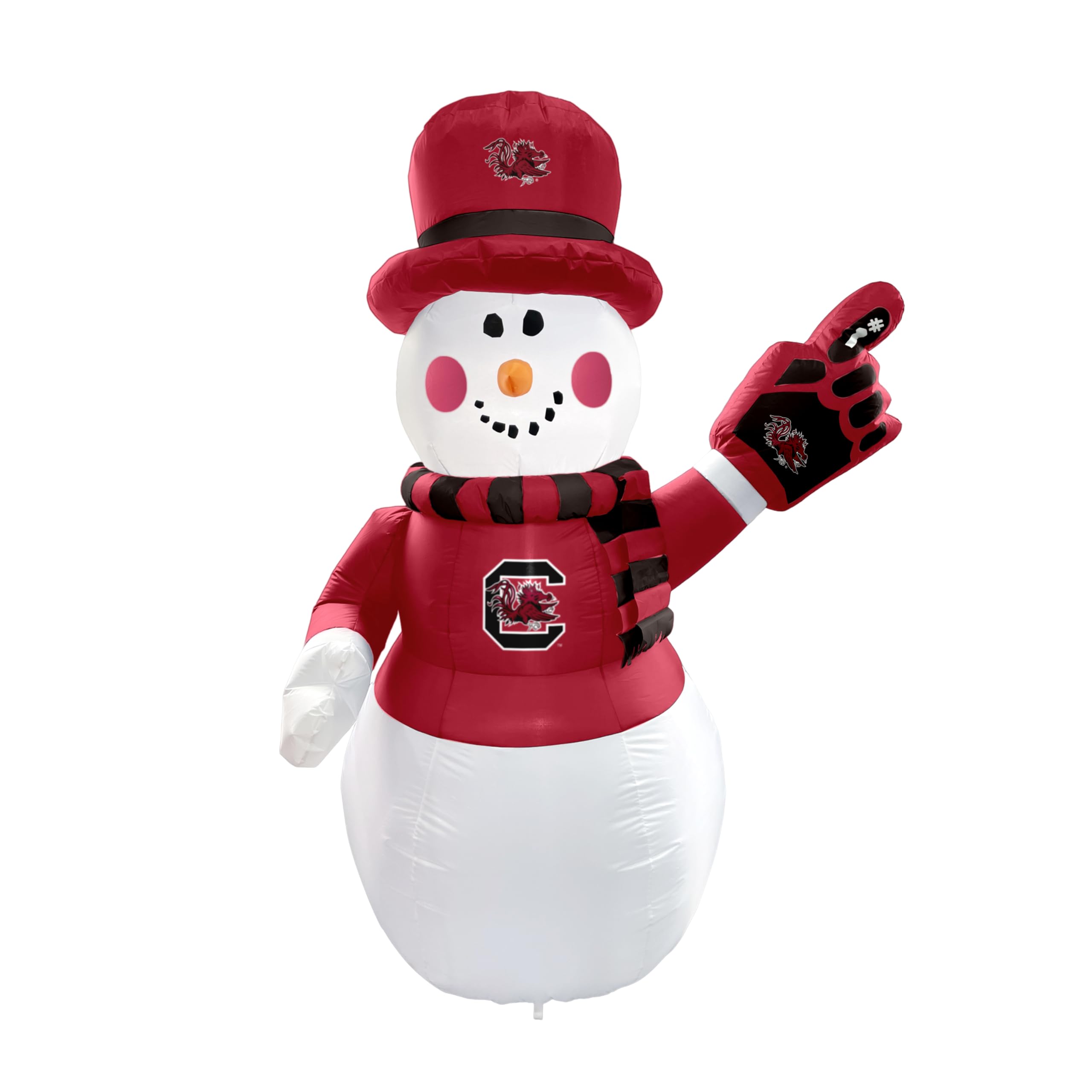 Logo Brands NCAA South Carolina Gamecocks 7ft Inflatable Snowman - Easy Inflation with 12V Blower, LED Lights for Indoor/Outdoor