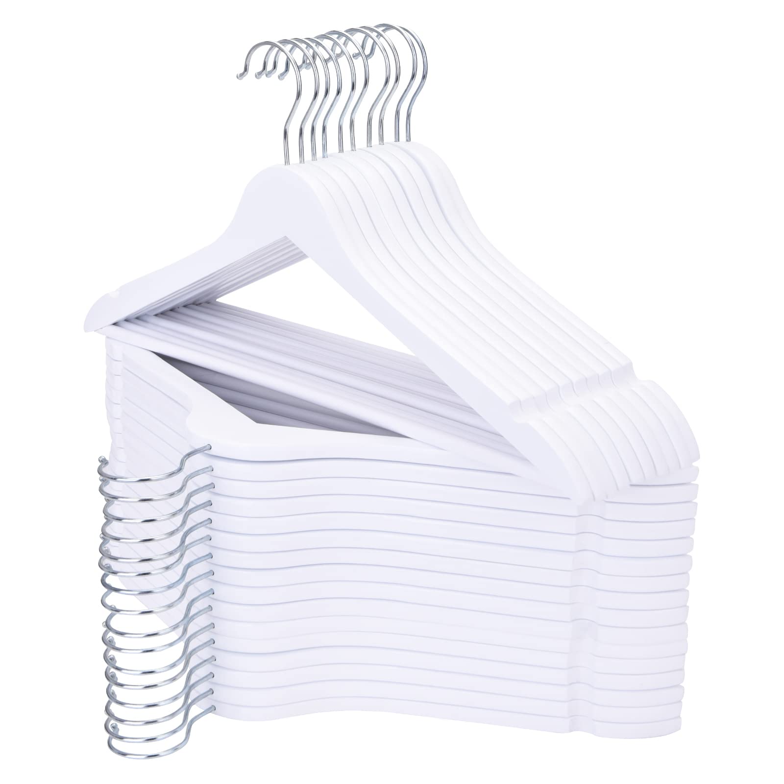Elong Home Wooden Hangers 30 Pack, Wood Hangers With Extra Smooth Finish, Precisely Cut Notches & Chrome Swivel Hook, Wooden Clo