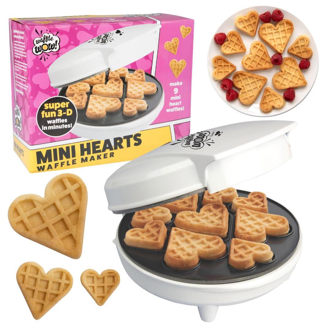 Mini Hearts Waffle Maker- Make 9 Heart Shaped Waffles or Pancakes w Electric Nonstick Iron- Show Some Breakfast Love with Unique