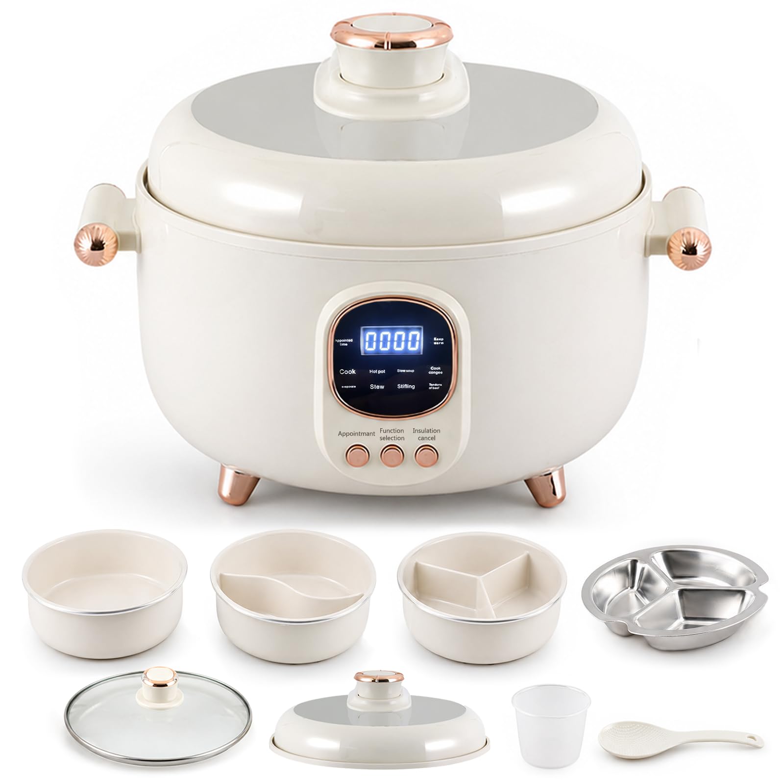 4L MultiFunctional Pressure Pot, Electric Hot Pot with Divider for Steaming, Soup, Braising and Porridge, 10 Cooking Modes, Sma