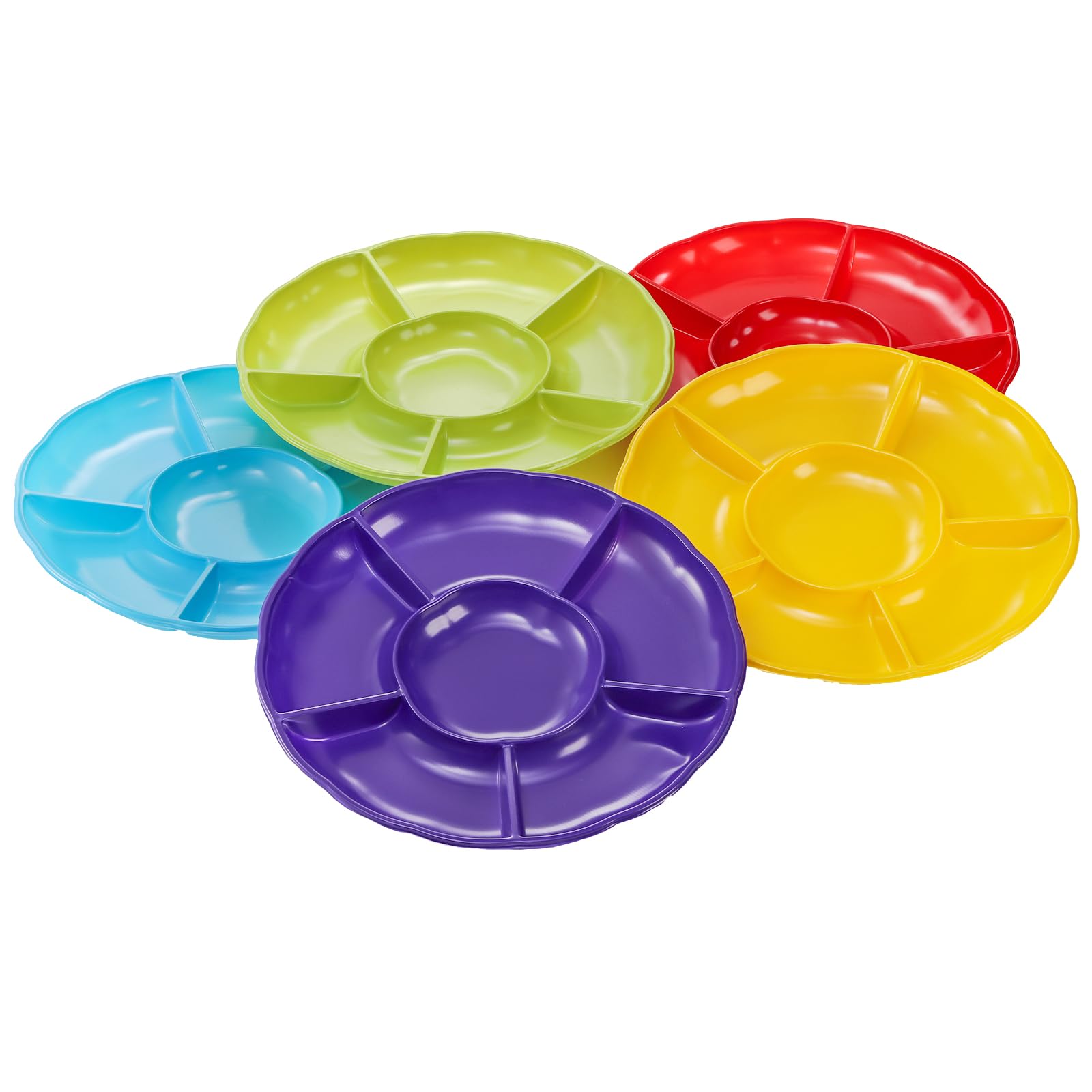 Frcctre 20 Pack 6 Sectional Round Plastic Appetizer Serving Platter, 12 Inch Disposable Divided Snack Serving Platter Food Tray