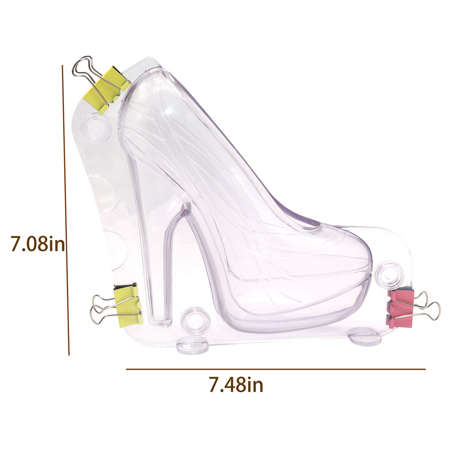 Big Size 3D High Heel Shoe Chocolate Mold, 7.5'' X 7'' X 2.7'' Crystal Jelly Lady Shoes Mould With 3 Clips Candy Cake Decoration