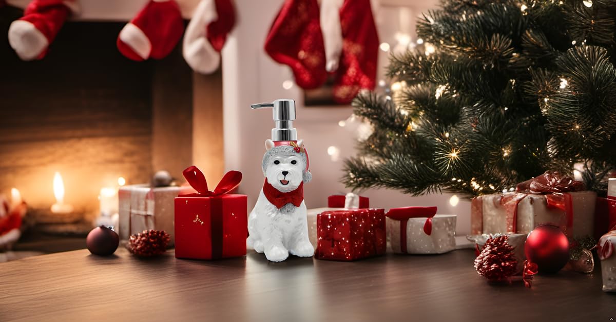 Indecor Home Christmas Soap Dispenser For Bathroom Sink, Kitchen Countertop, Lotion Pump Xmas Holiday Theme 100% Resin For Hand