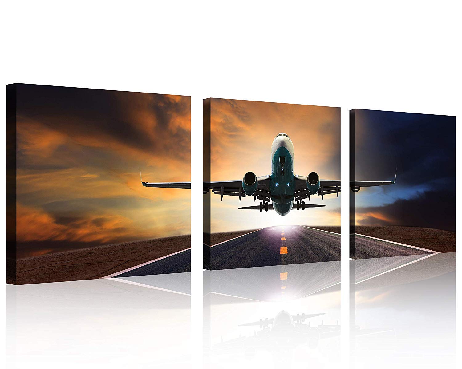 Tutubeer 3 Panels Vintage Plane Picture Aviation Art Airplane Decor Vintage Airplane At Sunset Airplane Print Aircraft Prints St