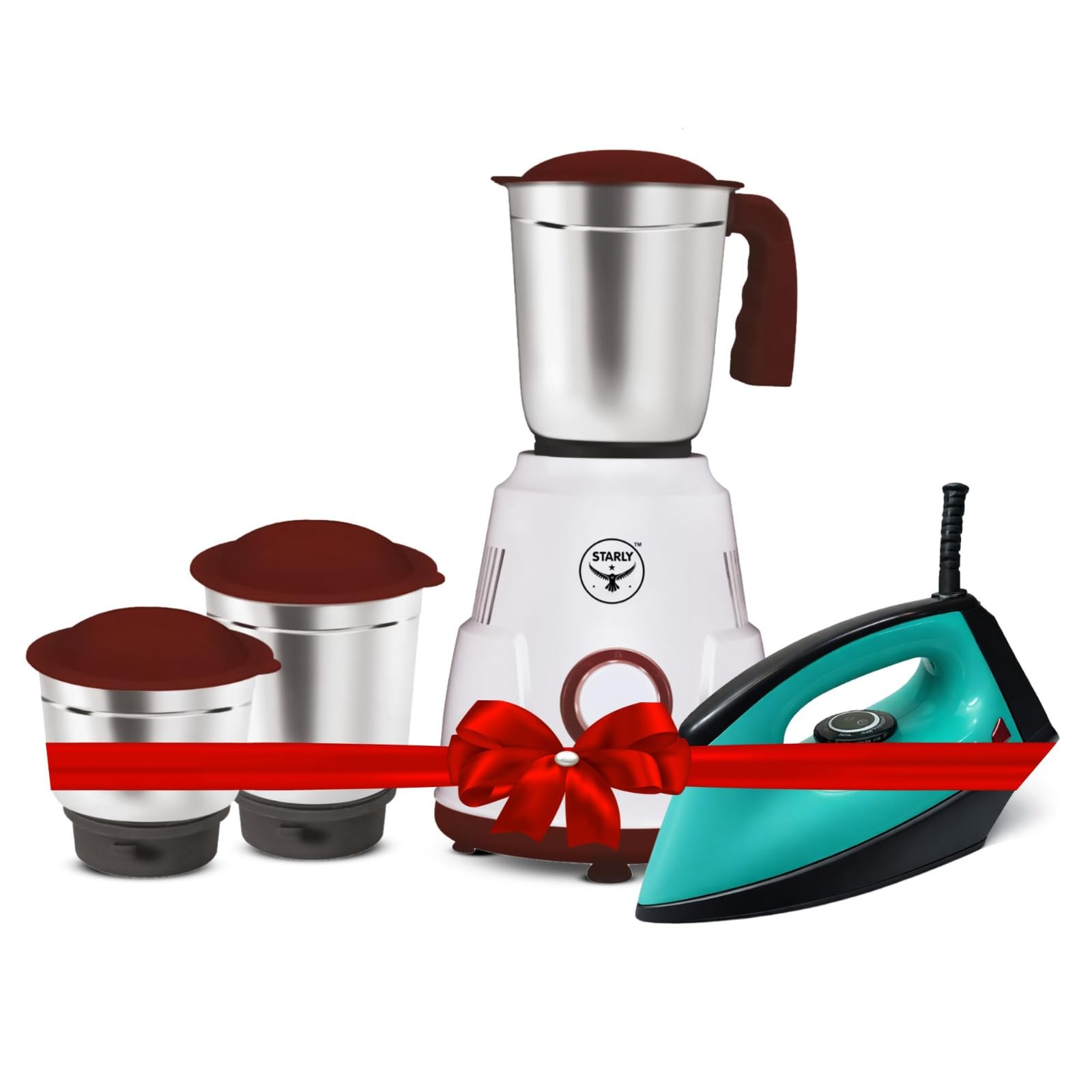 Starly Ace Grinder 750W Juicer Mixer Grinder With 1000W Dry Iron Pro Combo | 3 Jar | Perfect For Juicing, Mixing, Blending | Sta