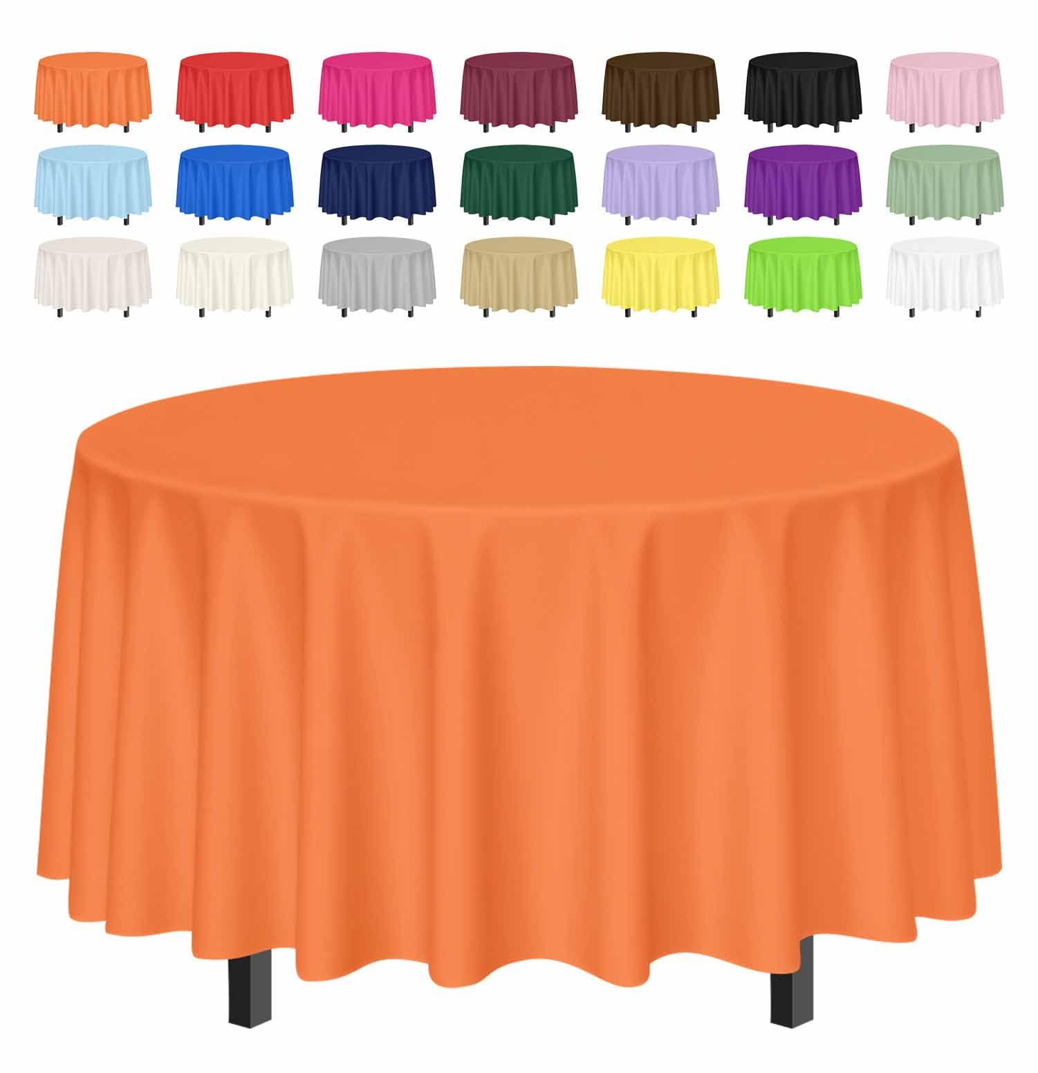 SietDESEO 2 Pack Orange Tablecloth Round 84 x 84 Plastic Table Cover Waterproof Orange Table Cloth Disposable for Wedding Birthd