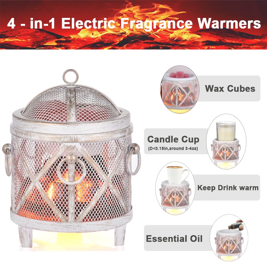 Dicimi Rustic Electric Wax Warmer, Fireplace Style Candle Warmer with Timer, 4-in-1 Wax Melt Warmer for Scented Wax/Oils/Wax Mel