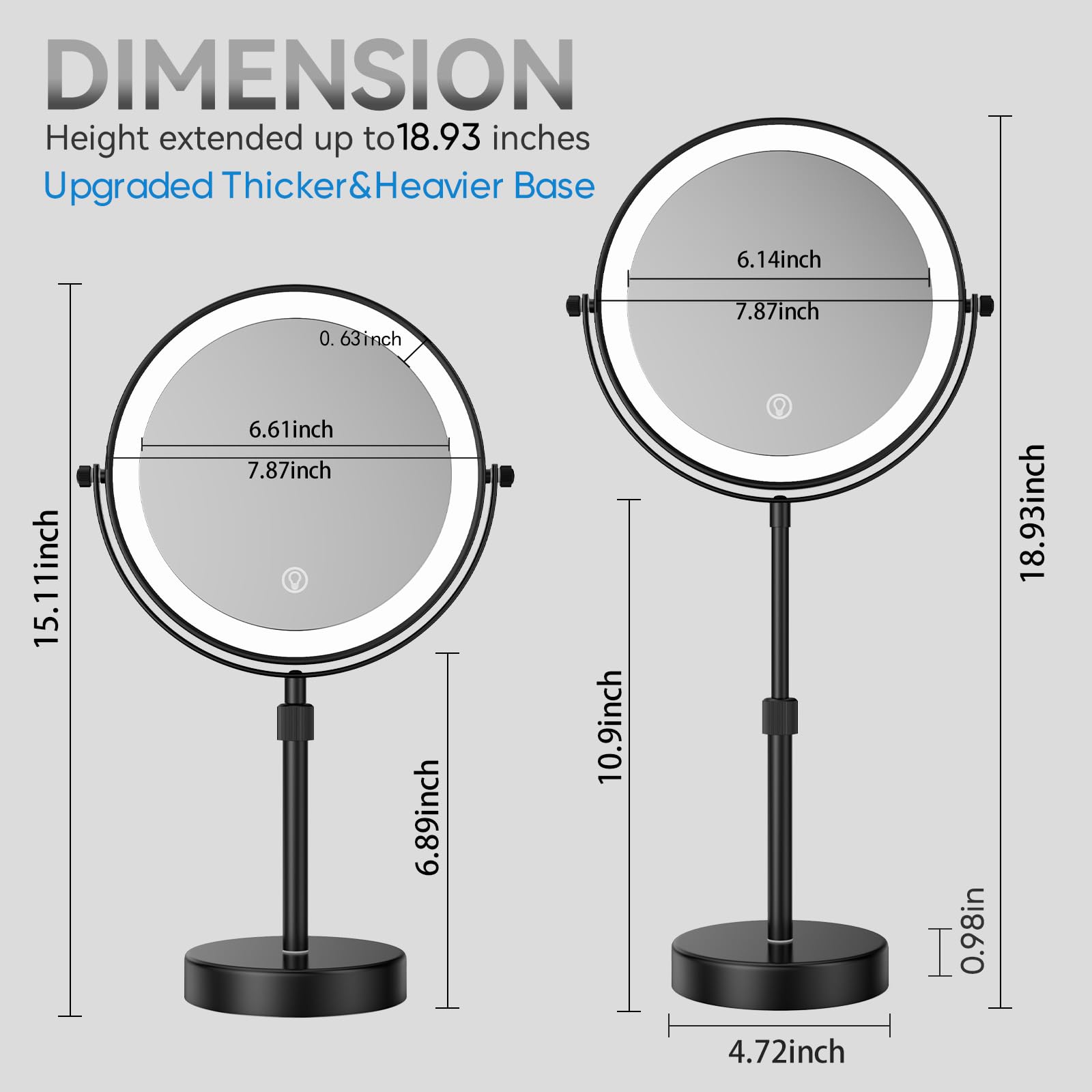 Nicesail Led Lighted Makeup Mirror Tabletop, 10X Magnifying Mirror With 3 Color Lights, Brightness Adjustable Height Adjustable,