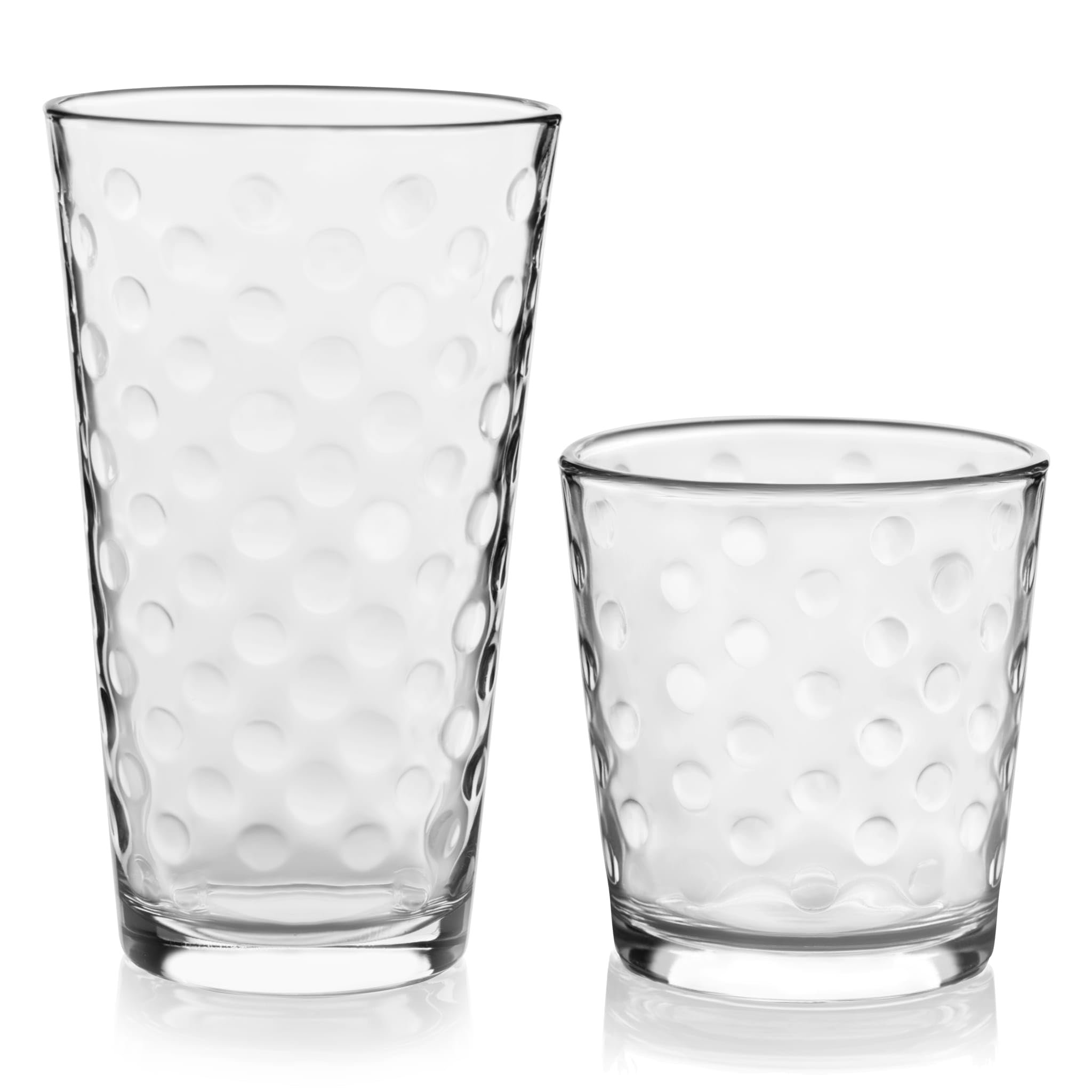 Libbey Awa Tumbler and Rock Glasses Drinking Set, Elegant Polka Dot Drinking Glasses Set of 16, All Purpose Glass Cups Set for E