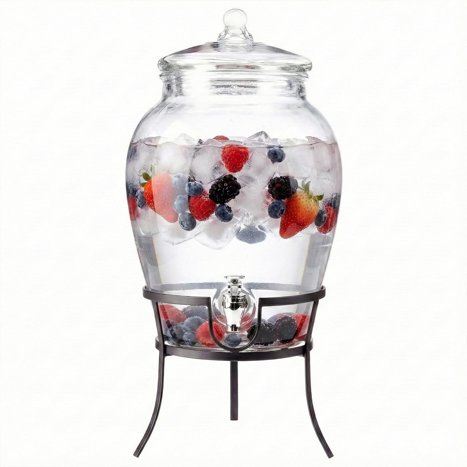 Style Setter Beverage Dispenser Cold Drink Dispenser Glass Jug, Metal Stand & Leak-Proof Acrylic Spigot Great for Parties, Weddi