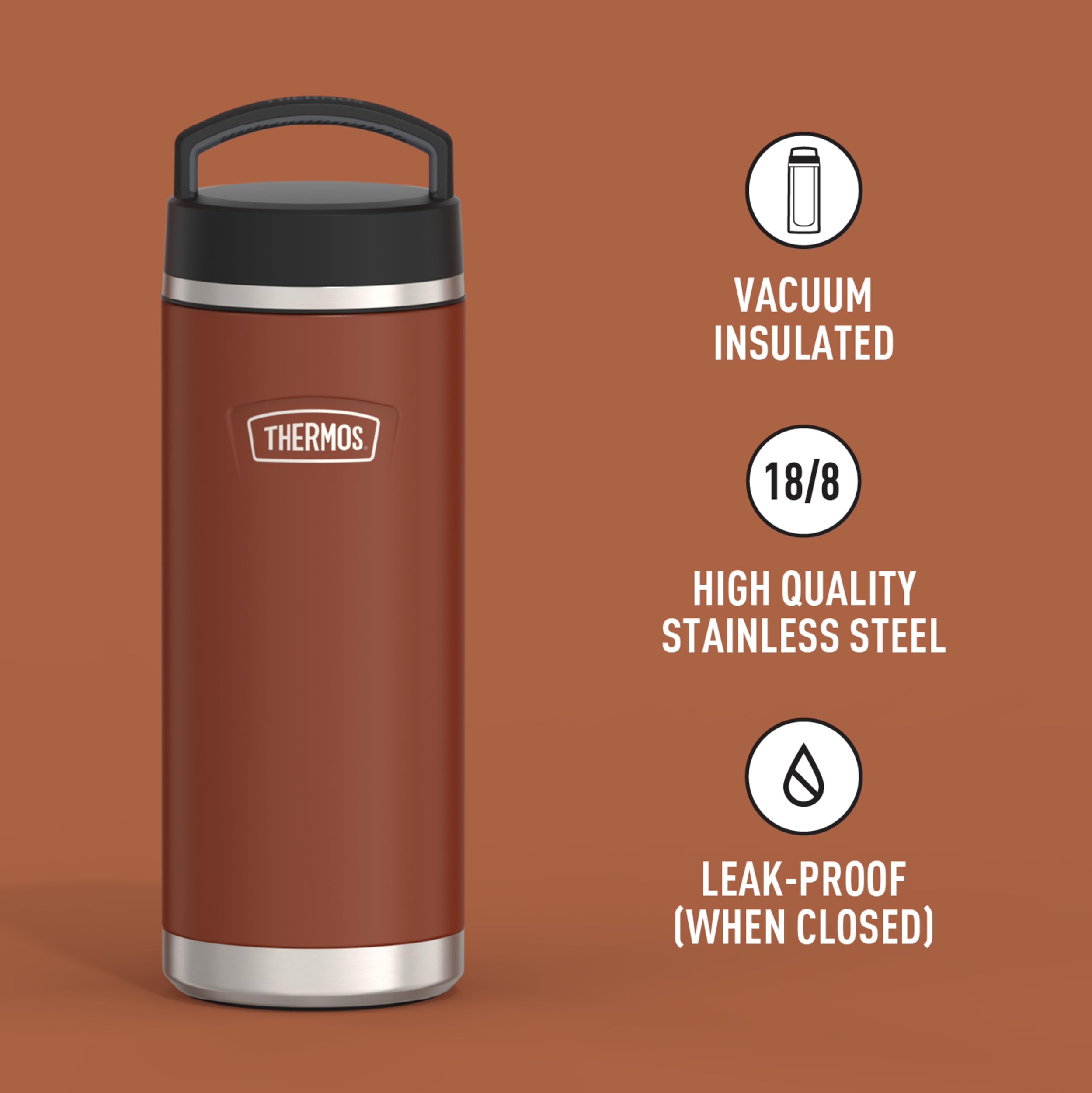 Thermos Icon Series Stainless Steel Water Bottle With Screw Top Lid - 32 Ounce, Saddle - Vacuum Insulated Water Bottle With Lid