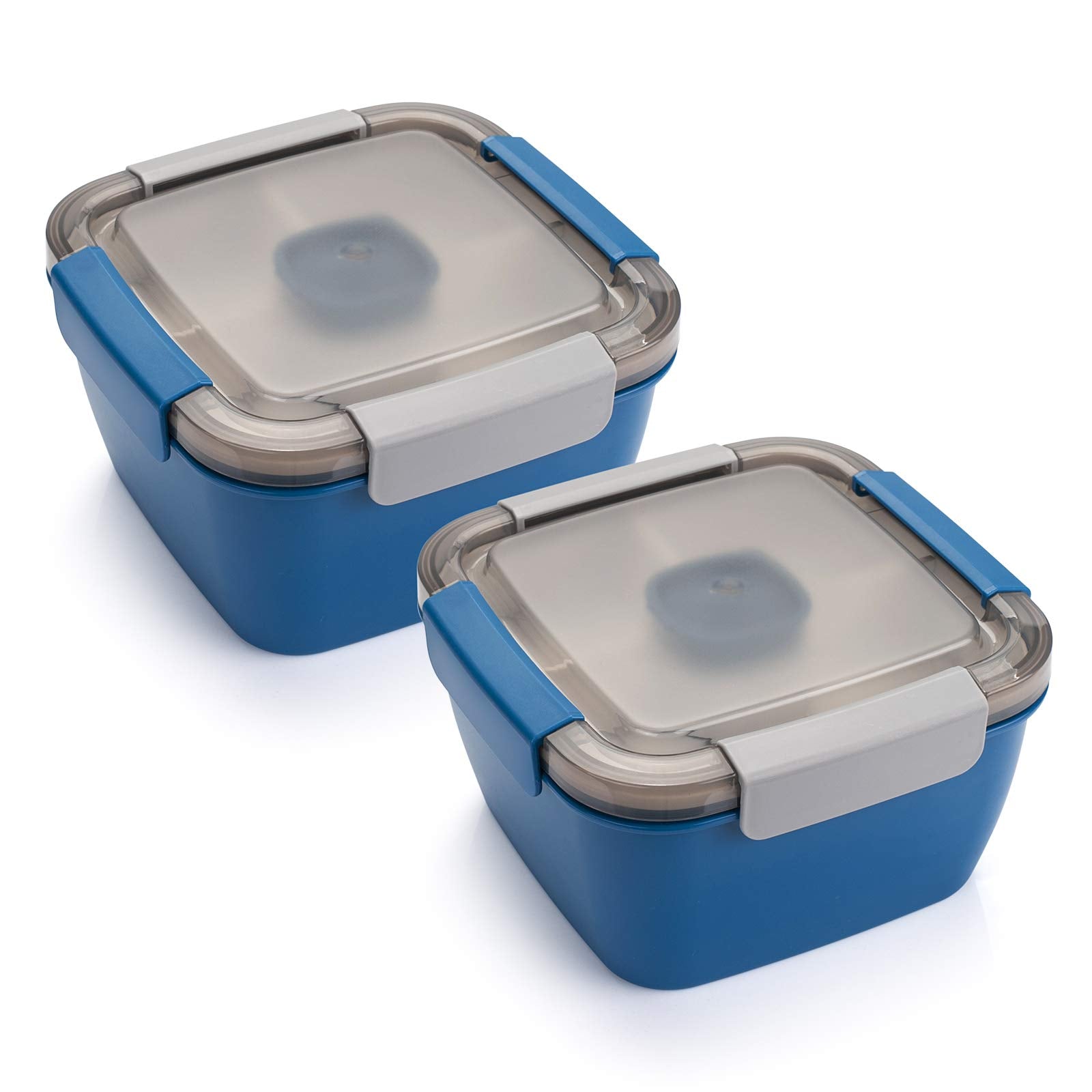 Freshmage Salad Lunch Containers To Go, 52 oz Bowls with 3 Compartments, Dressings Container for Toppings, Men, Women (Blue+Blue