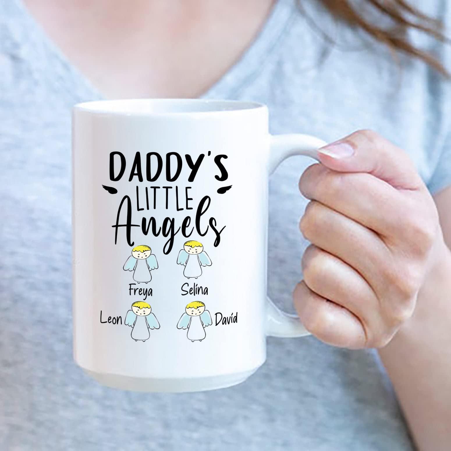 Dad Gift Personalized Mugs Daddy'S Little Angel Mug, Dad Gifts Custom Kids Names, Dad Cup Gifts For Father/Papa, Dad Ceramic Mug