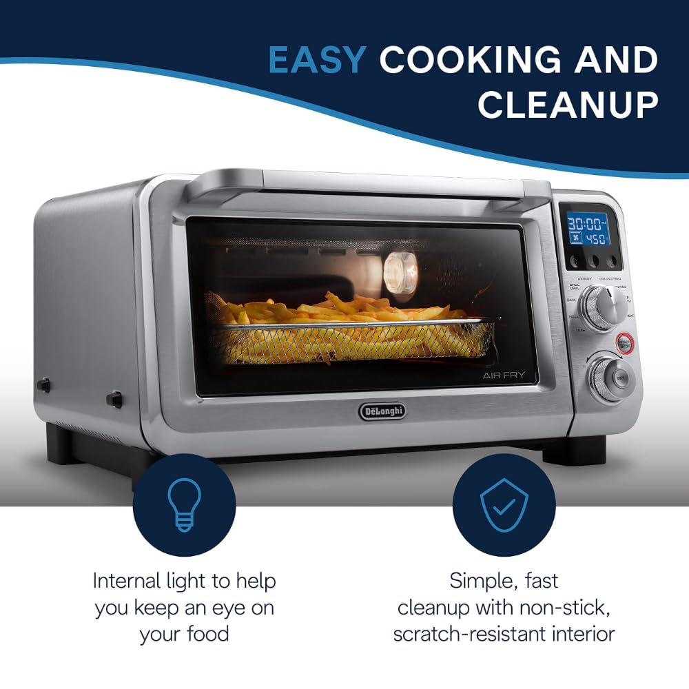 De'Longhi Air Fry Oven, Premium 9-In-1 Digital Air Fry Convection Toaster Oven, Grills, Broils, Bakes, Roasts, Keep Warm, Reheat