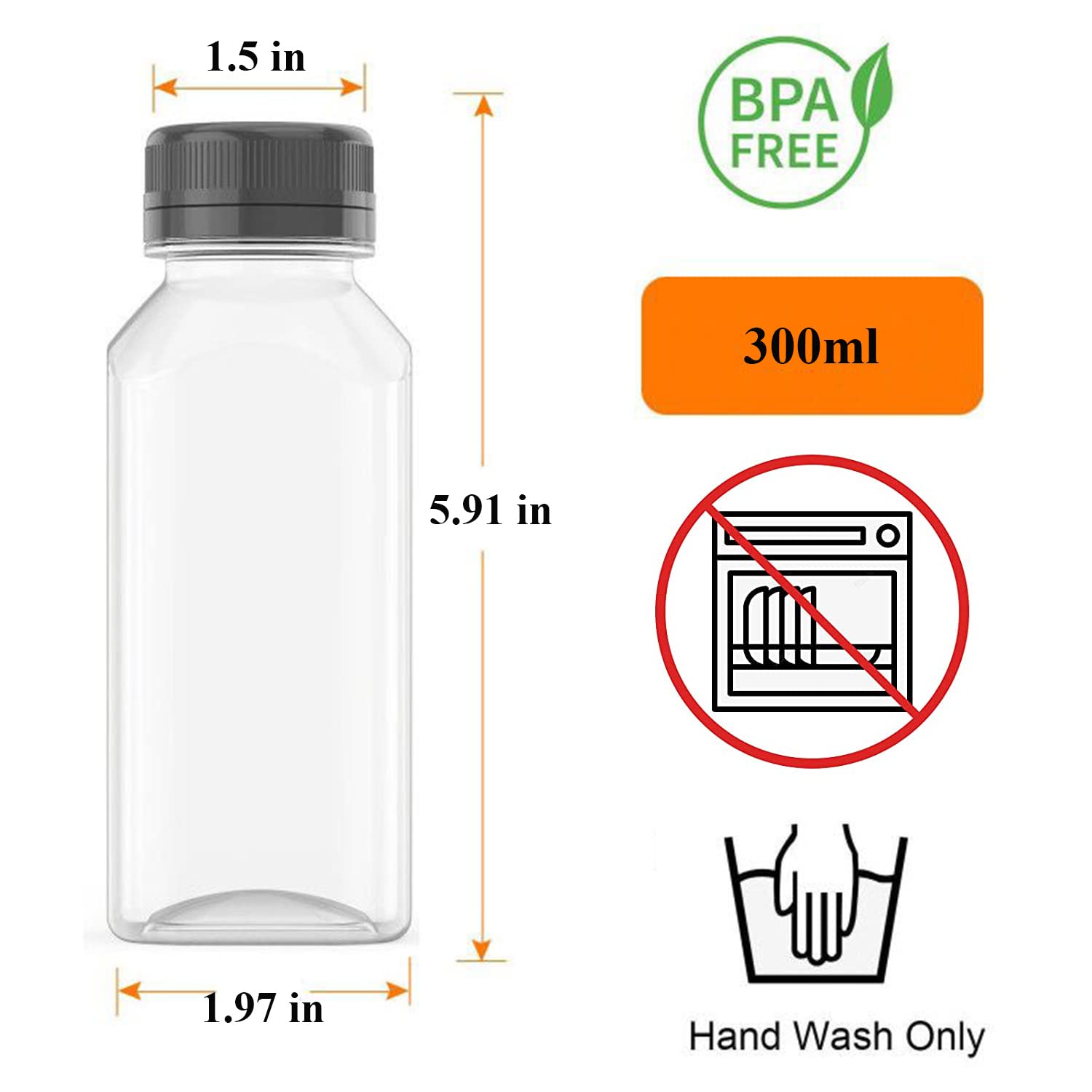 10 Oz Plastic Juice Bottles, Reusable Bulk Beverage Containers, For Juice, Milk And Other Beverages, 4 Pcs.