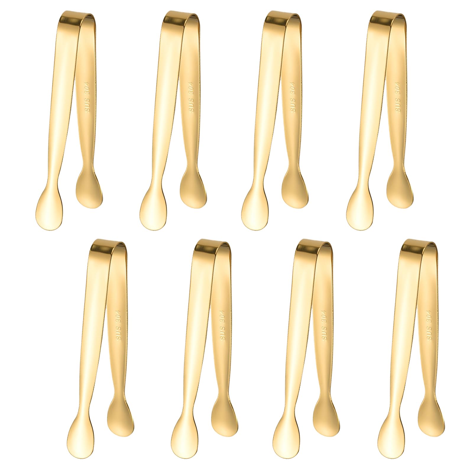 8PCS Gold Mini Metal Tongs, 4.3 Stainless Steel Tiny Tong, Small Kitchen Accessories for Serving Food, Ice, Sugar Cube, Salad, T