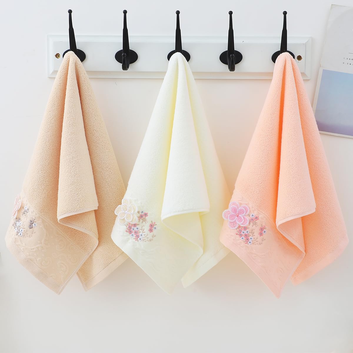 Pidada Hand Towels Set Of 2 Embroidered Floral Pattern 100% Cotton Absorbent Soft Decorative Towel For Bathroom (Brown)