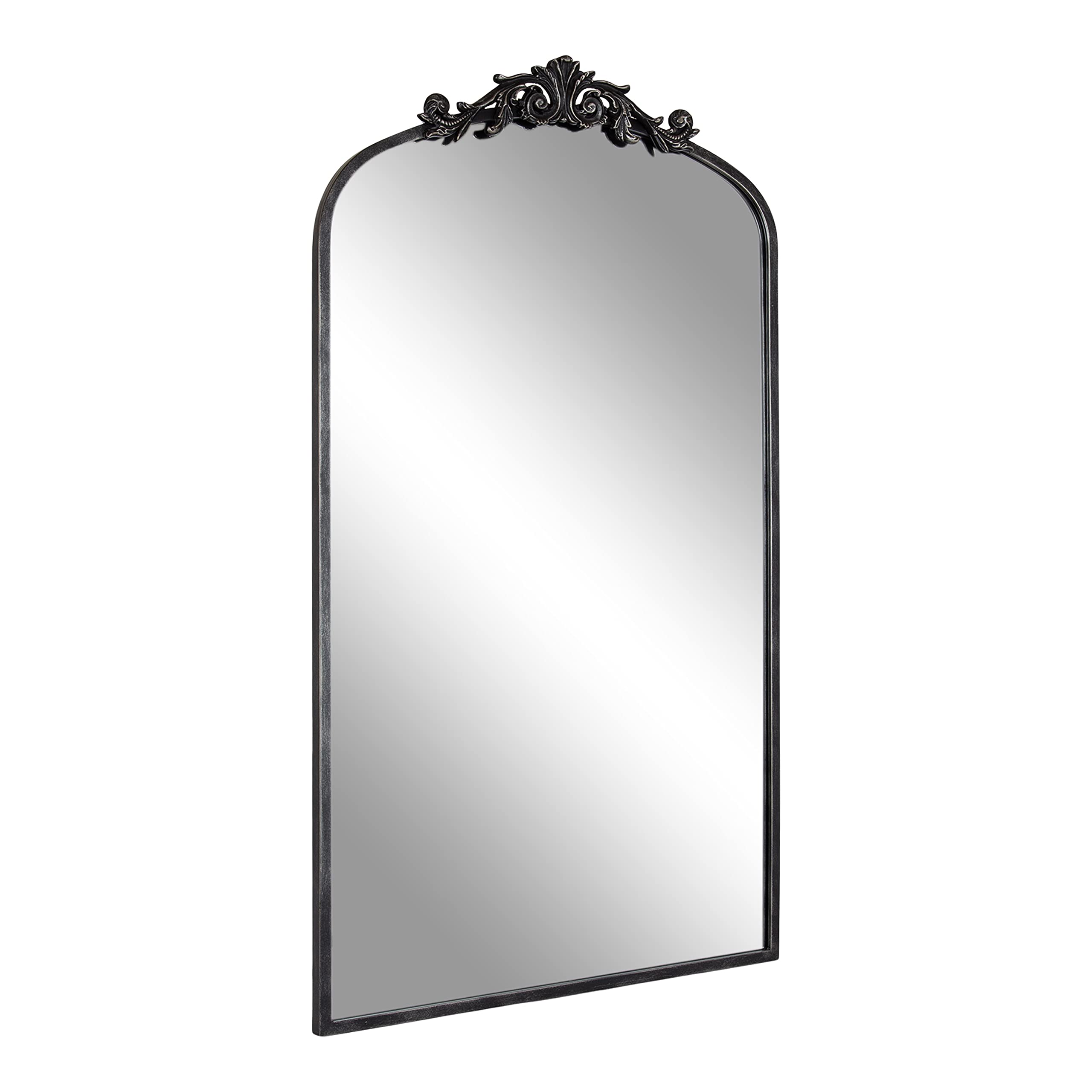Kate and Laurel Arendahl Vintage Glam Arched Tall Panel Mirror, 24 x 42, Antique Black, Traditional Baroque Large Body Wall Mirr
