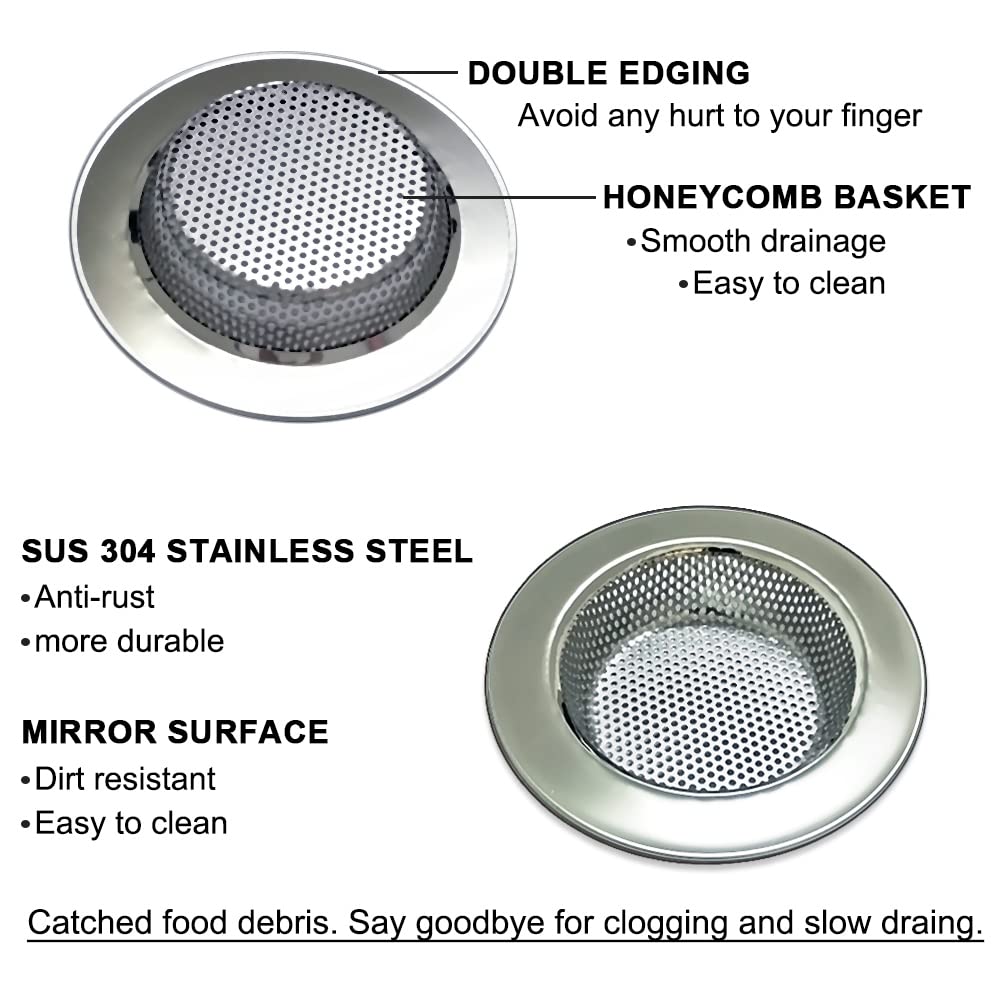 Seatery 2Pcs Kitchen Sink Strainers, Sink Drain Basket Strainer, 4.5 Inch Stainless Steel Food Scraps Catcher, Must Have Kitchen