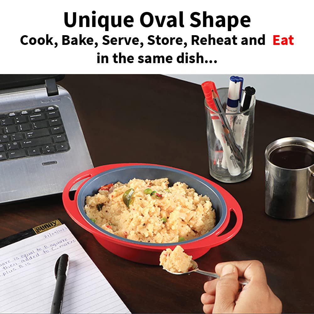 Hawkins 0.75 Litre Mini Casserole with Glass Lid, Oval Shaped Die-Cast pan for Cooking, Reheating, Serving and Storing, Grey (DC