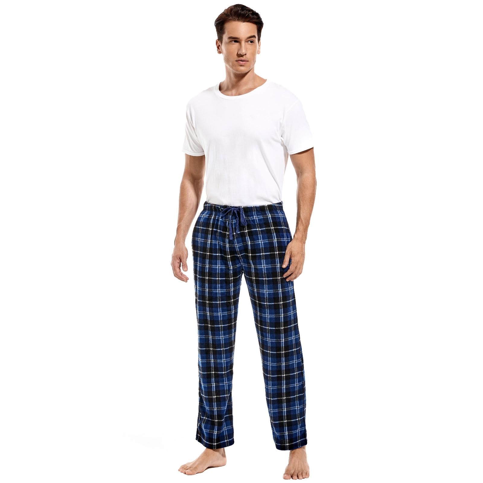Dg Hill Menas Plaid Microfleece Pajama Pants With Pockets, Blue Plaid Pjs
