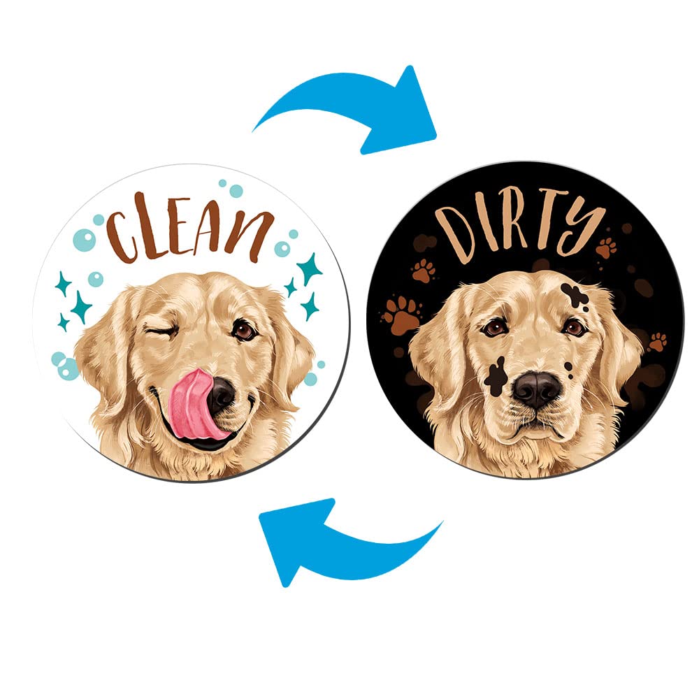 Wirester 3.5 Inch Dishwasher Clean Dirty Flip Sign Double-Sided Decoration For Kitchen Dishwasher Washing Machine, Golden Retrie