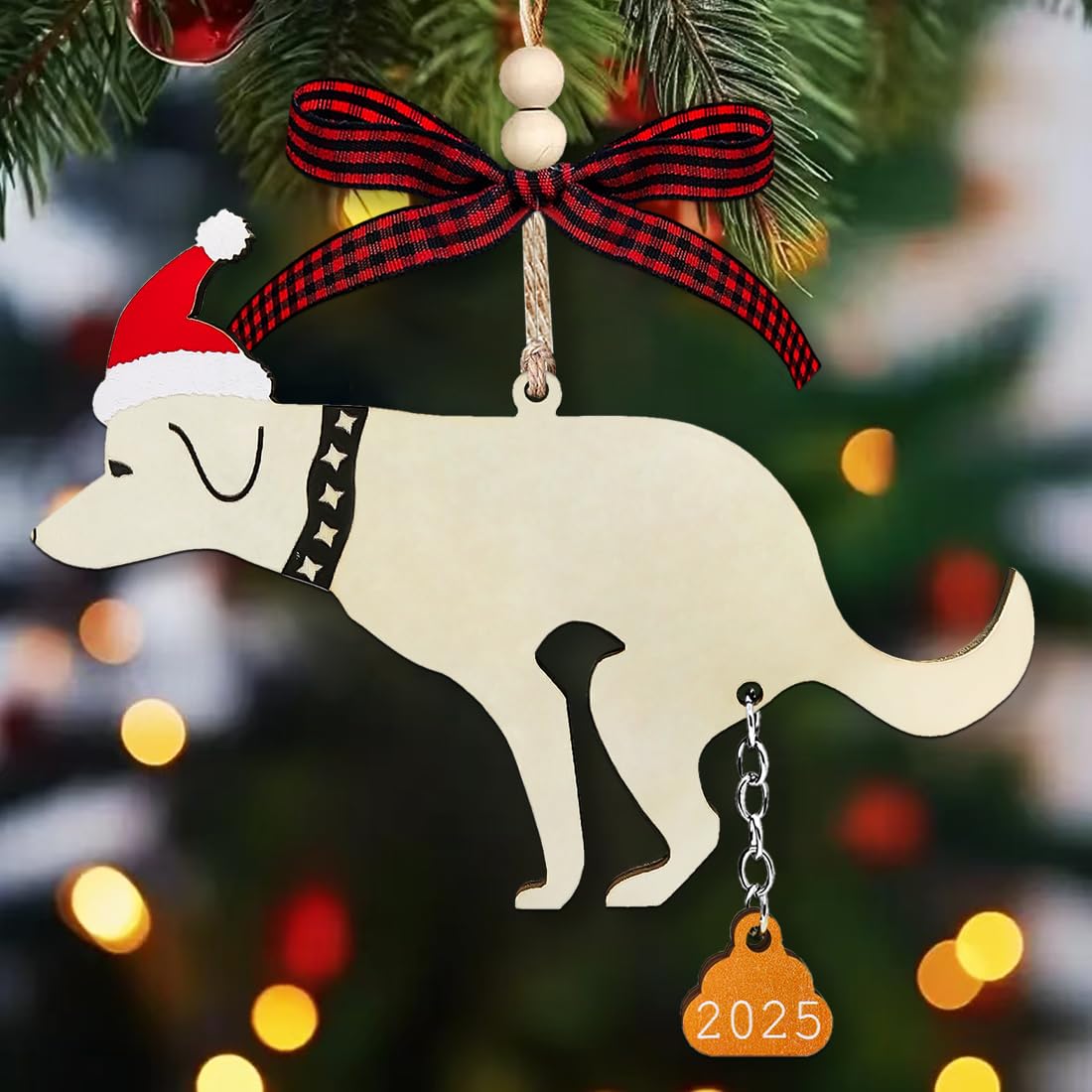 Funny Christmas Ornaments 2025, Wooden Dog Ornament - Fun Ornaments for Adults Exchange, Unique Ornament - Christmas Funny Gifts