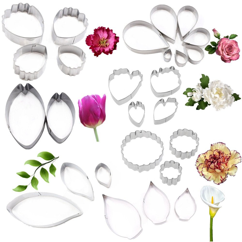 26Pcs Stainless Steel Gum Paste Flower And Leaf Cutter Set Fondant Flower Cookie Cutter Sugarcraft Flower Making Tool For Weddin