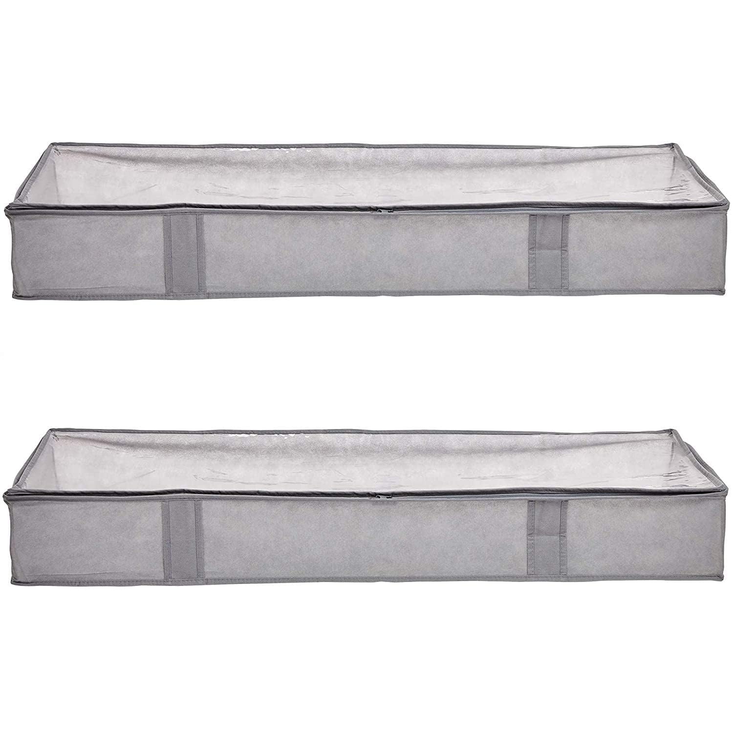 Amazon Basics Under Bed Fabric Storage Container Bags with Window and Handles - 2-Pack, 18 x 42 x 6 Inches, Gray