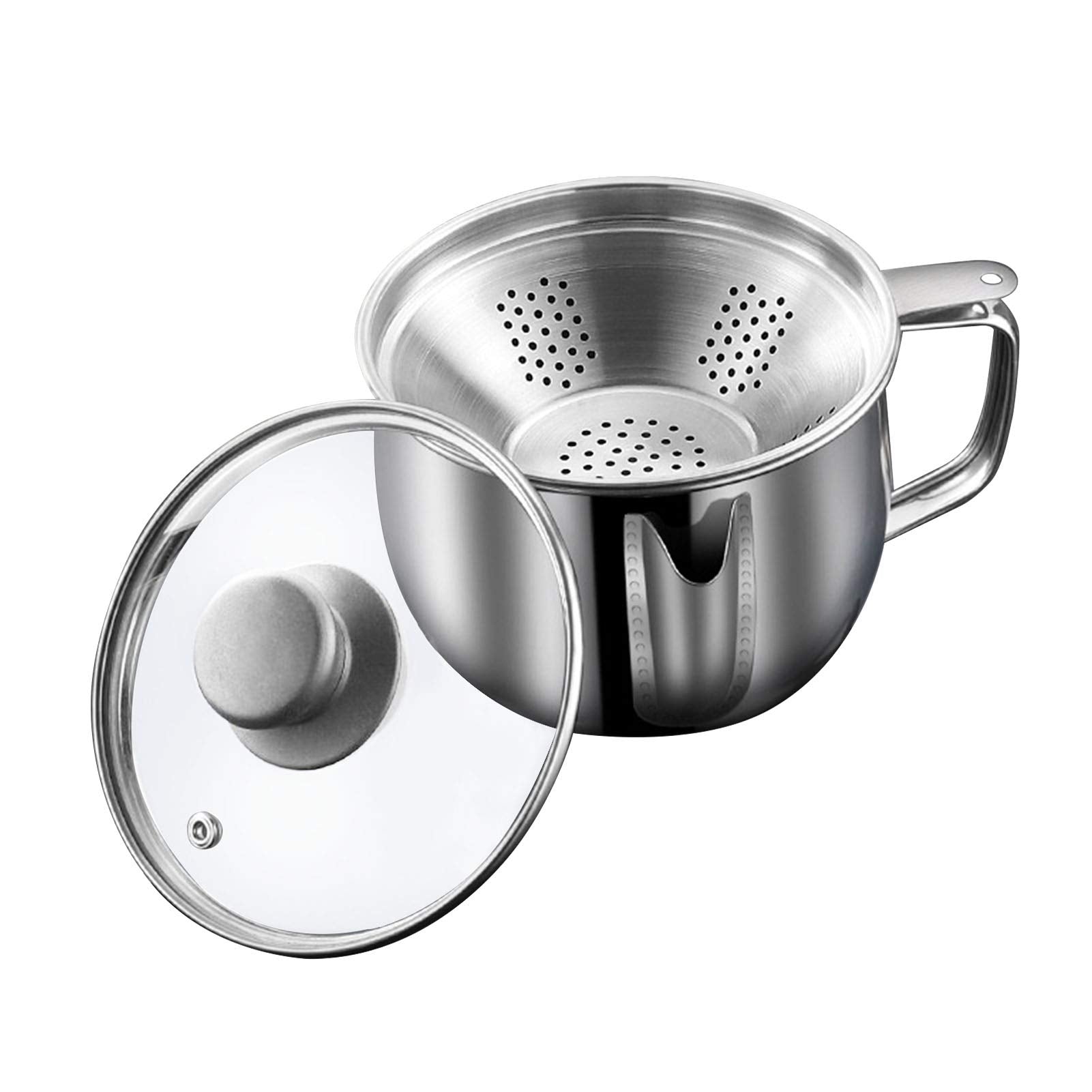 Stainless Steel Fat Separator 4 Cup/1000Ml Gravy Grease Separator With Strainer And Glass Lid, Soup Oil Separator Cup For Cookin