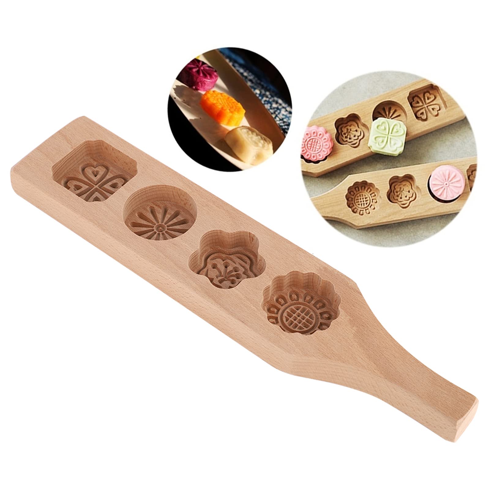 Wooden Mooncake 4 Flower Pattern Mooncake Diy Handmade Press Food Pastry Biscuit Cookie Pumpkin Pie Baking Tool For Home Bakery