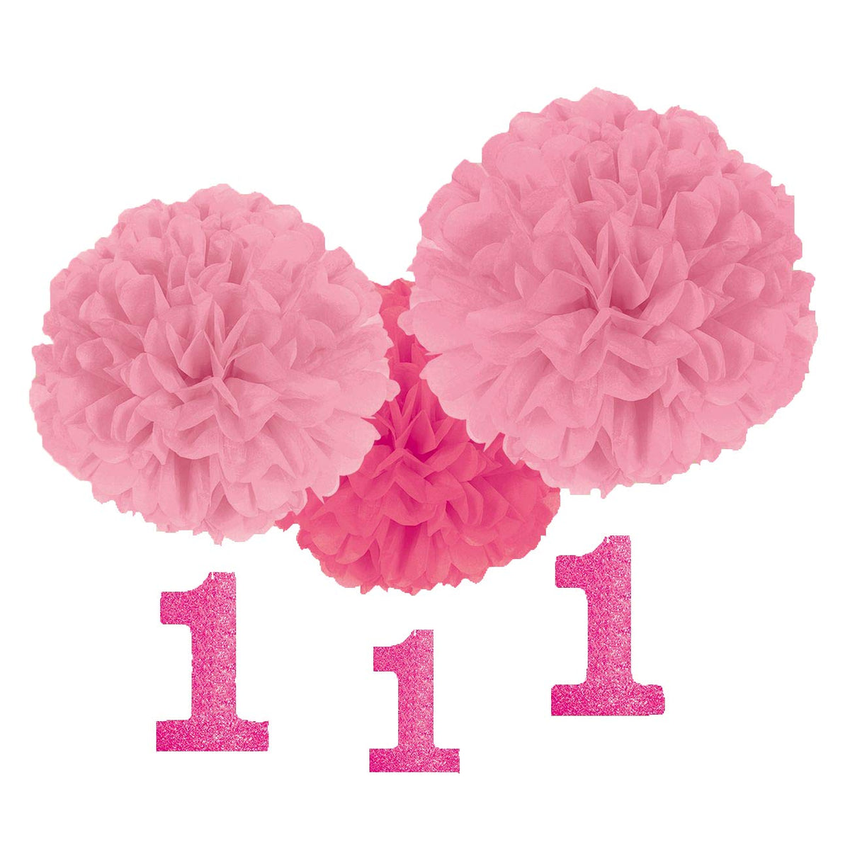 Amscan 1St Birthday Fluffy Decorations W/Danglers - Pink (180028)