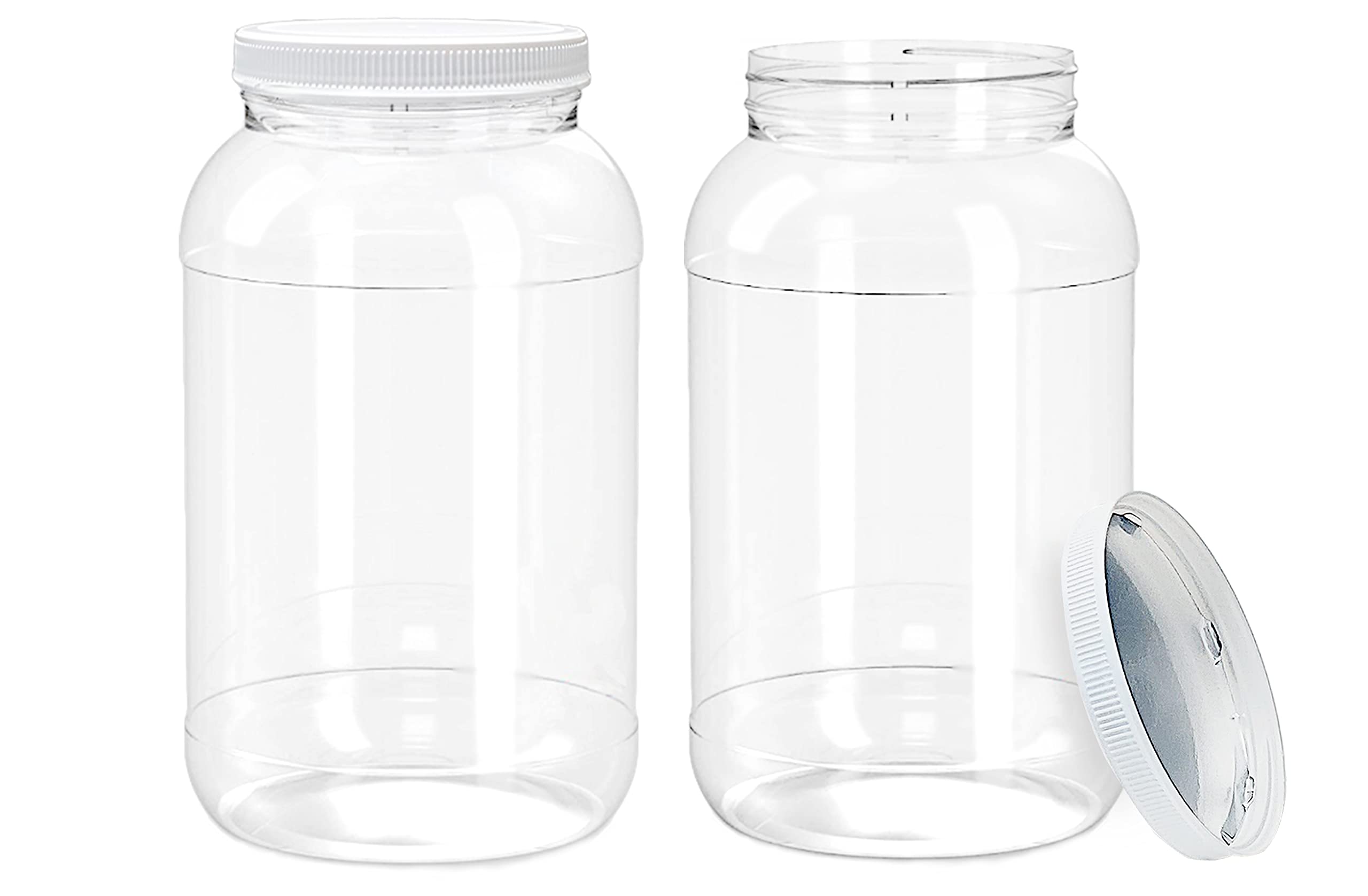 Ljdeals 1 Gallon Clear Plastic Jars With Lids, Wide Mouth Storage Containers, Pack Of 2, Bpa Free, Food Safe, Made In Usa