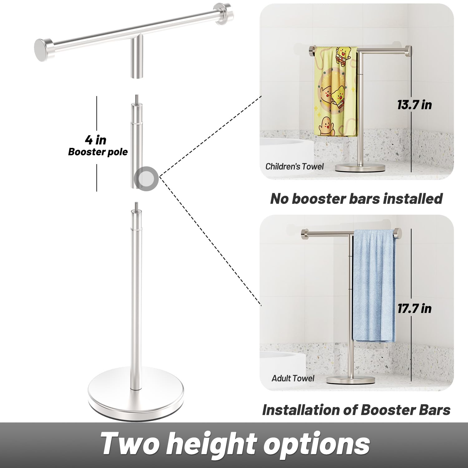 Vehhe T-Shape Hand Towel Holder For Bathroom, Height Adjustable Hand Towel Stand, Sus304 Stainless Steel Towel Holder Stand Non-