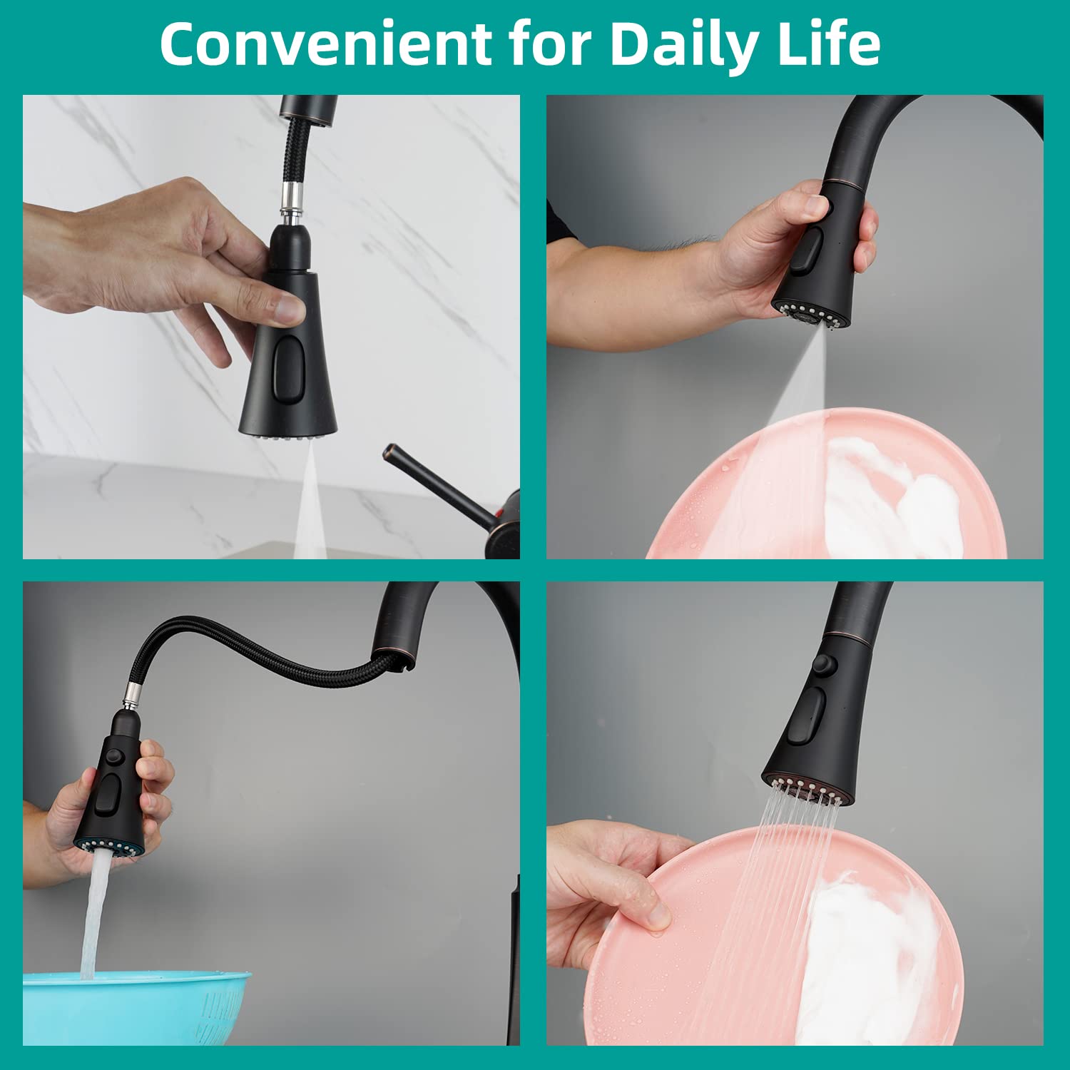 Hygie Rinse Kitchen Faucet Head Replacement, Pull Down Kitchen Faucet Sprayer Head With 9 Adapter Kit, 3 Function Kitchen Sink F