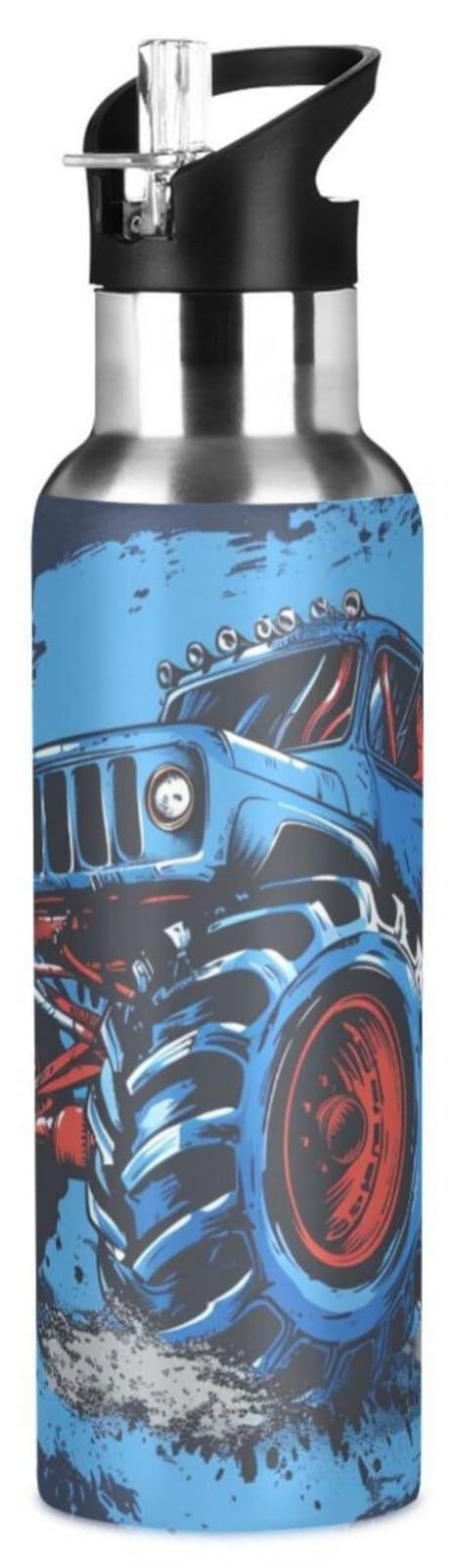 Blue Truck Water Bottle Kids Boys Girls Insulated Stainless Steel Hot Cold Water Flask with Straw Lid for Sports Gym Running 20 