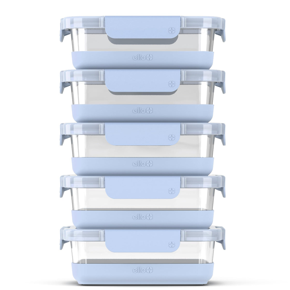 Ello Duraglass Refresh 3.4 Cup Meal Prep Sets 10Pc, 5 Pack Set- Glass Food Storage Container With Silicone Boot And Airtight Bpa